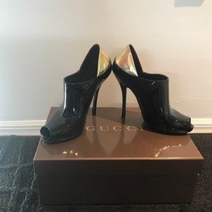 Gucci Heels -black & Gold Patent Leather